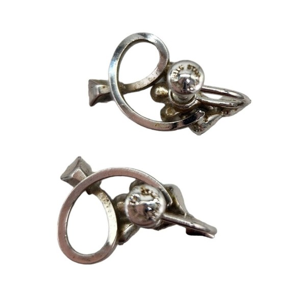 Star Art Sterling Blue White Rhinestone Screwback Earrings Vintage Signed Estate - Picture 8 of 9